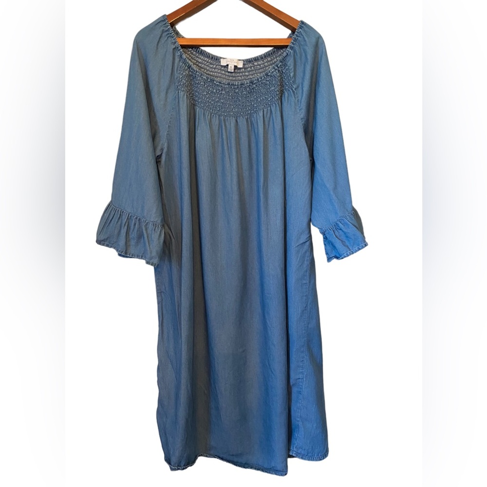 New Directions Denim 3/4 Sleeves Dress with Smocking